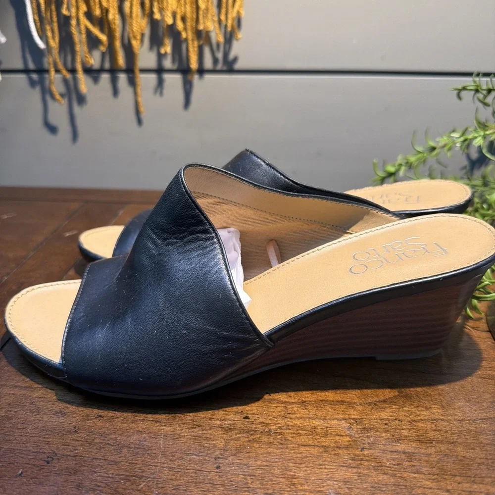 Franco Sarto Dublin Leather Wedge Sandals Heels Size 6 Slip On Open Toe